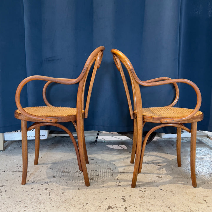 1930s-era Romanian Thonet Bentwood Armchair w/Caned Seat