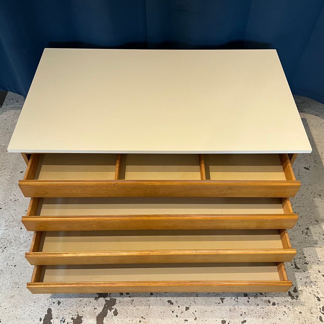 1980s Rolling Wood Flat File w/Laminate Top