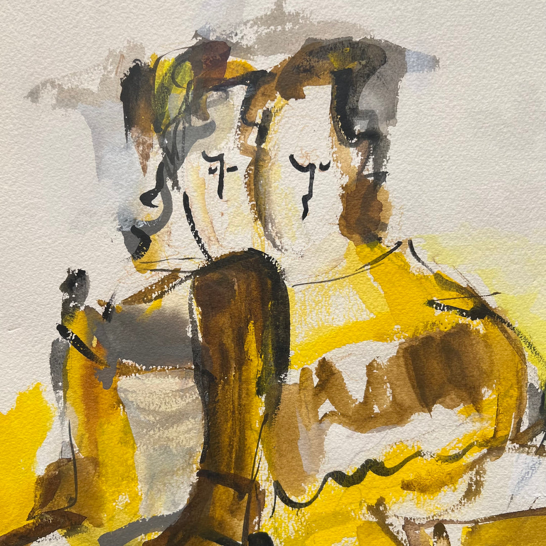 Gleeman Original Abstract Figure Watercolor, Yellow/Grey