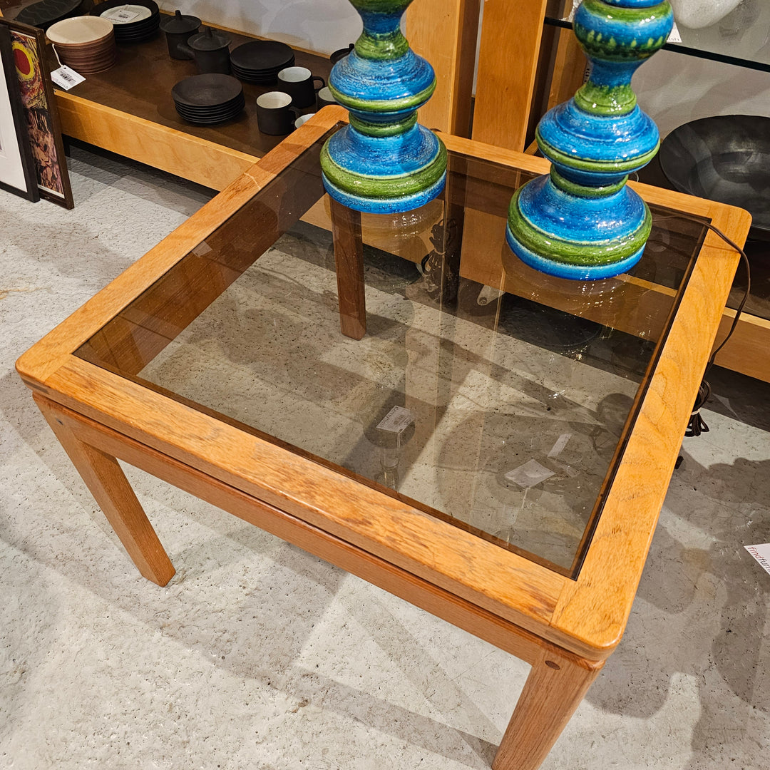 Teak Floating Glass Top Side Table