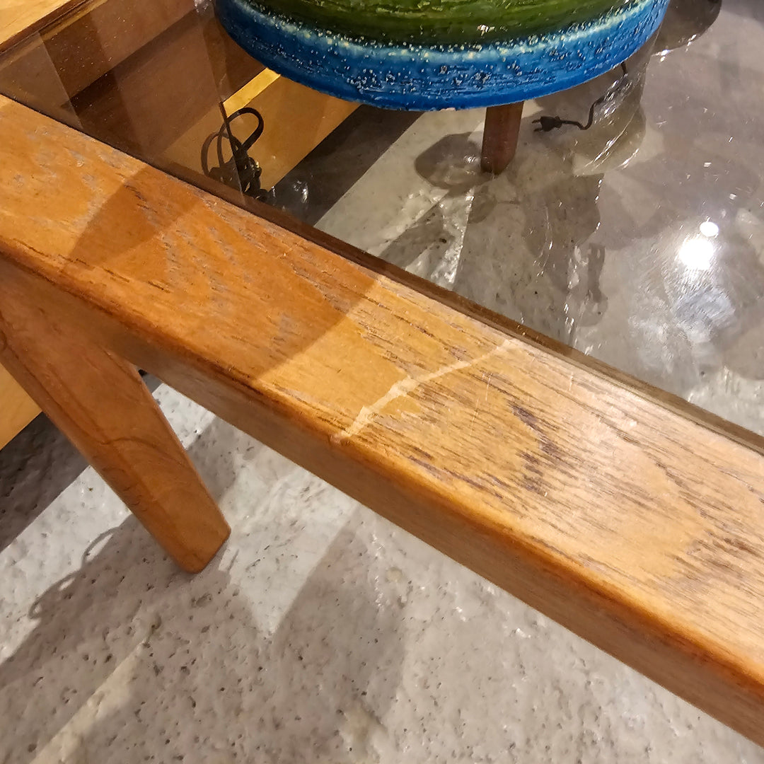 Teak Floating Glass Top Side Table