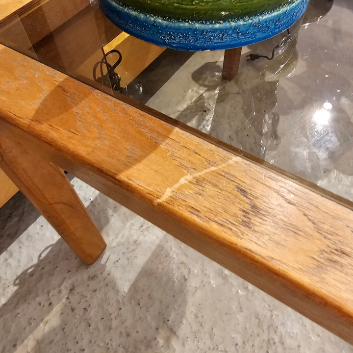 Teak Floating Glass Top Side Table