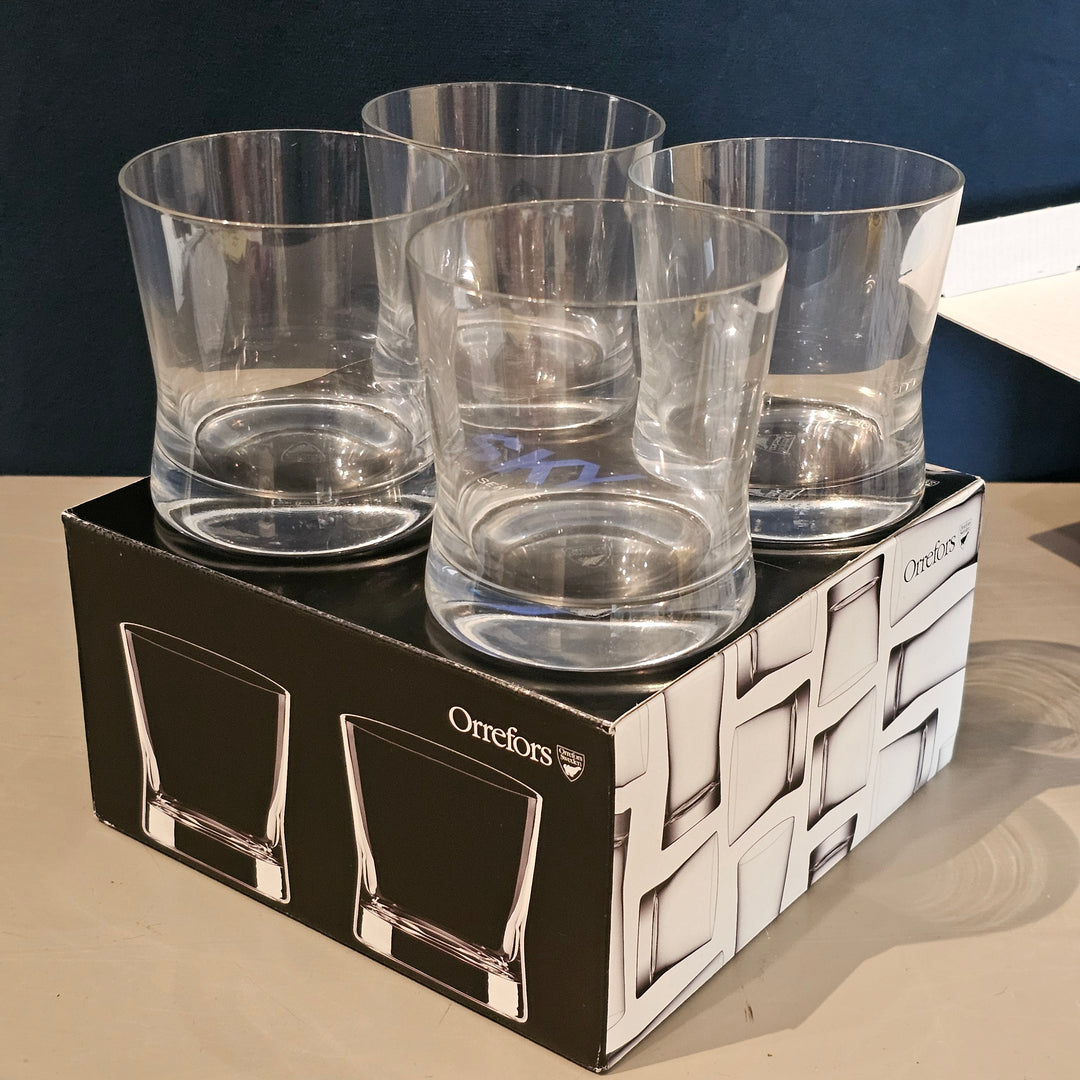 (4) Orrefors Sky Bar Series Crystal Rocks Glasses by Erika Lagerbiekle