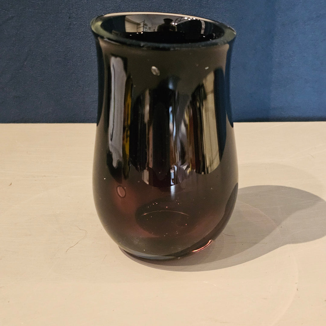 5" Signed Aubergine Art Glass Vase