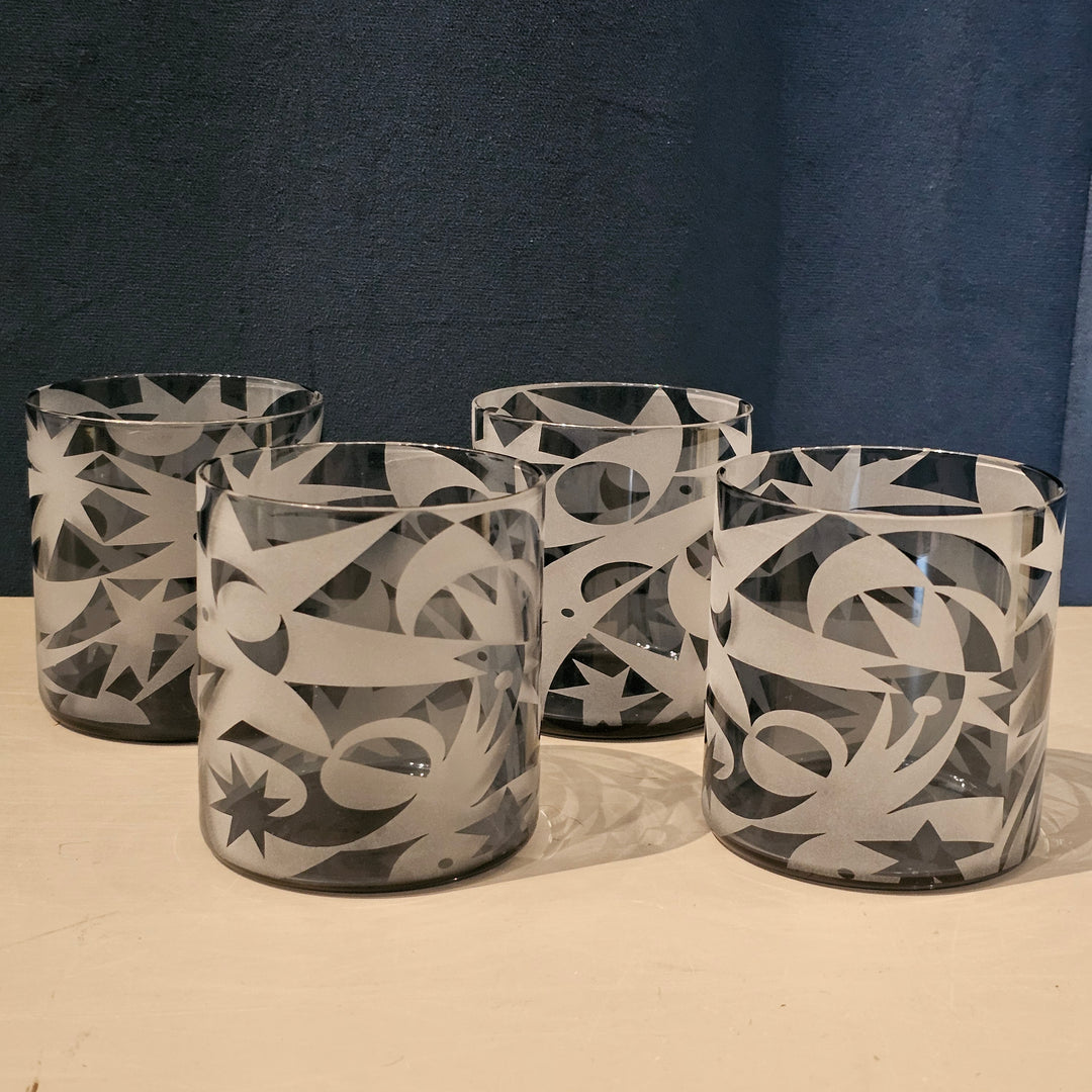 (4) Star Dance Cutout Double Old-Fashioned Glass by Lucia Eames