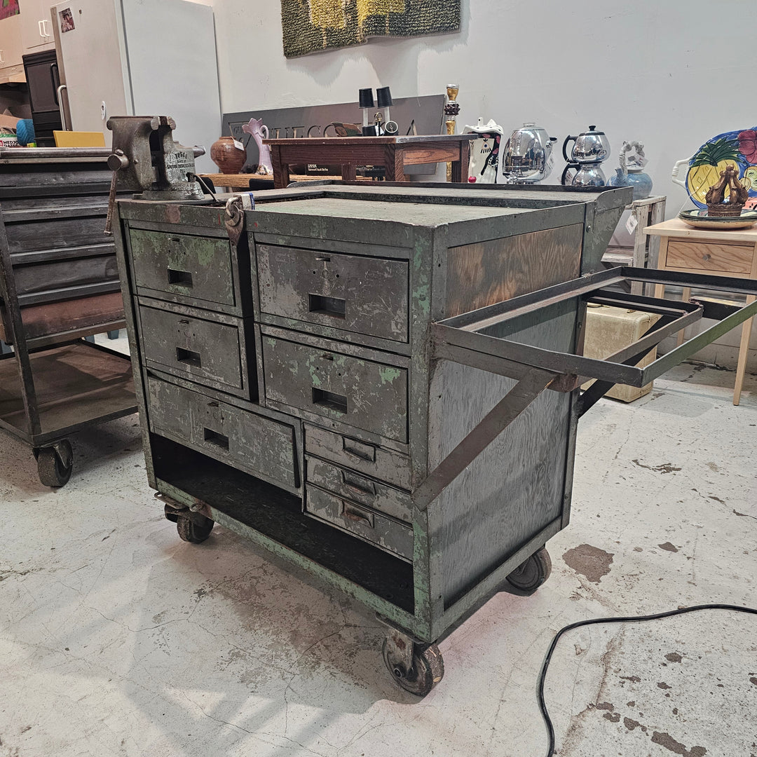 Industrial Green Metal Cart w/ Drawers