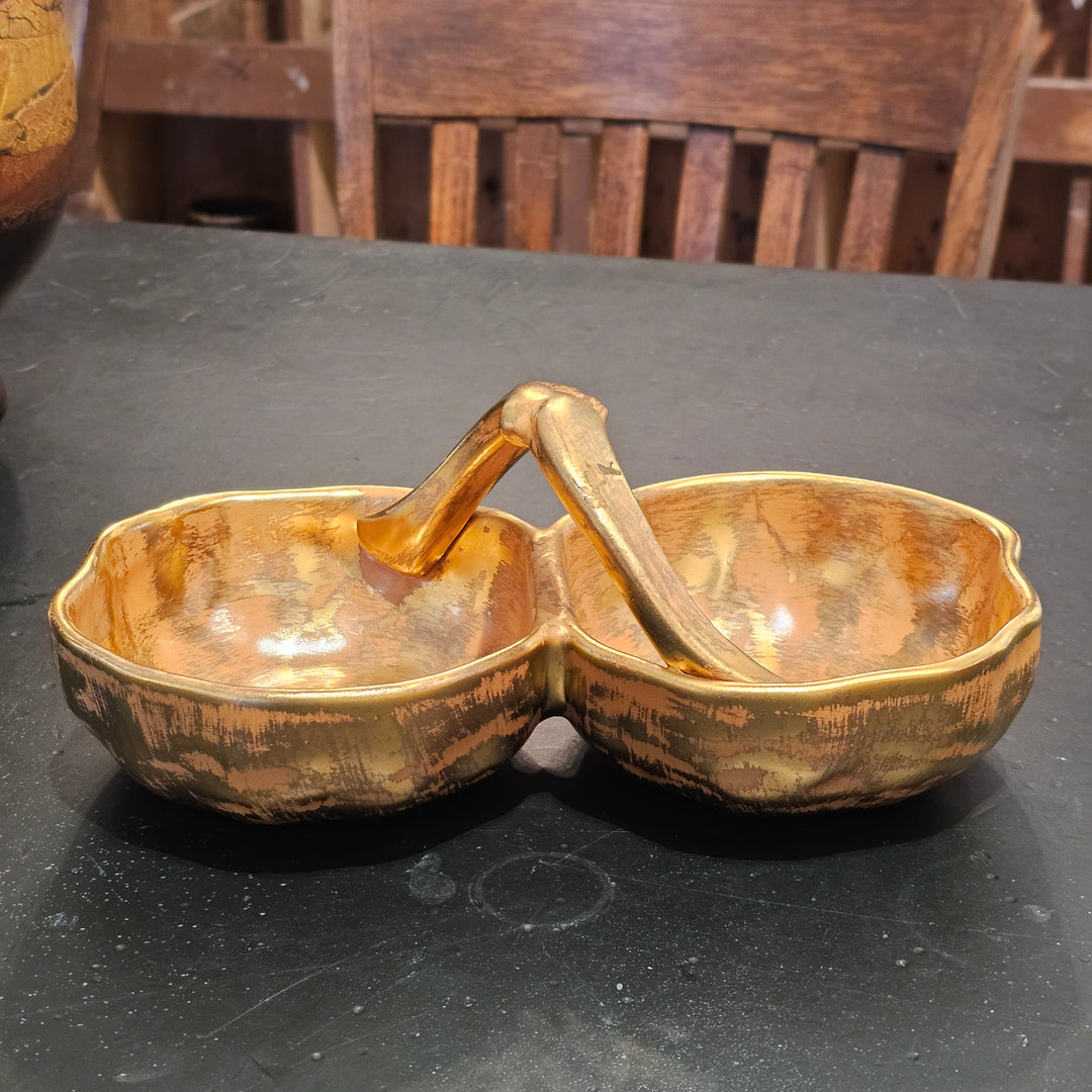 Stangl Pottery Granada Gold Handled Double Candy Dish