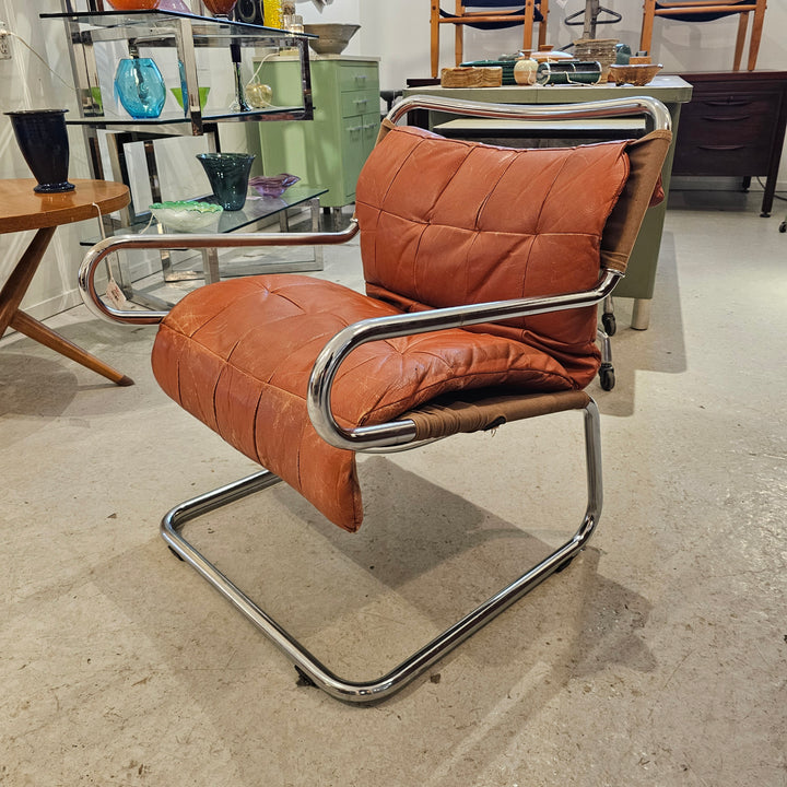 Ralph Rye Chrome & Patchwork Leather Sling Chair for Dunbar