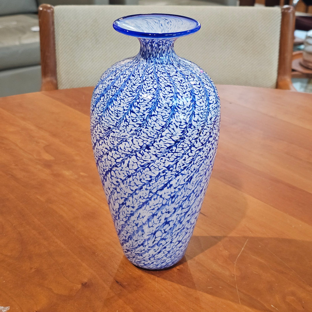 Art Glass Blue & White Vase