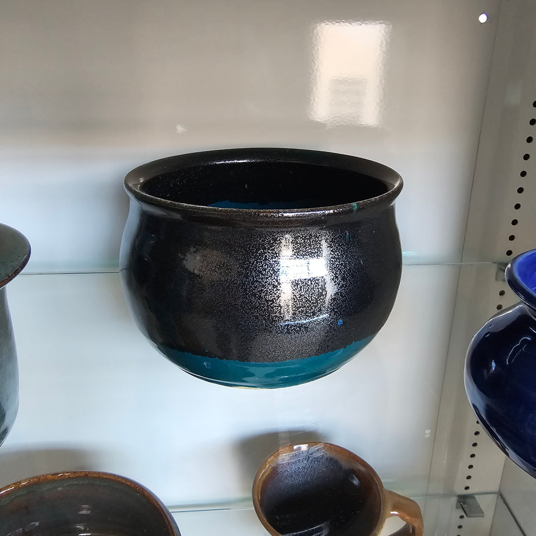 Black and Teal Studio Pottery Bowl / Planter