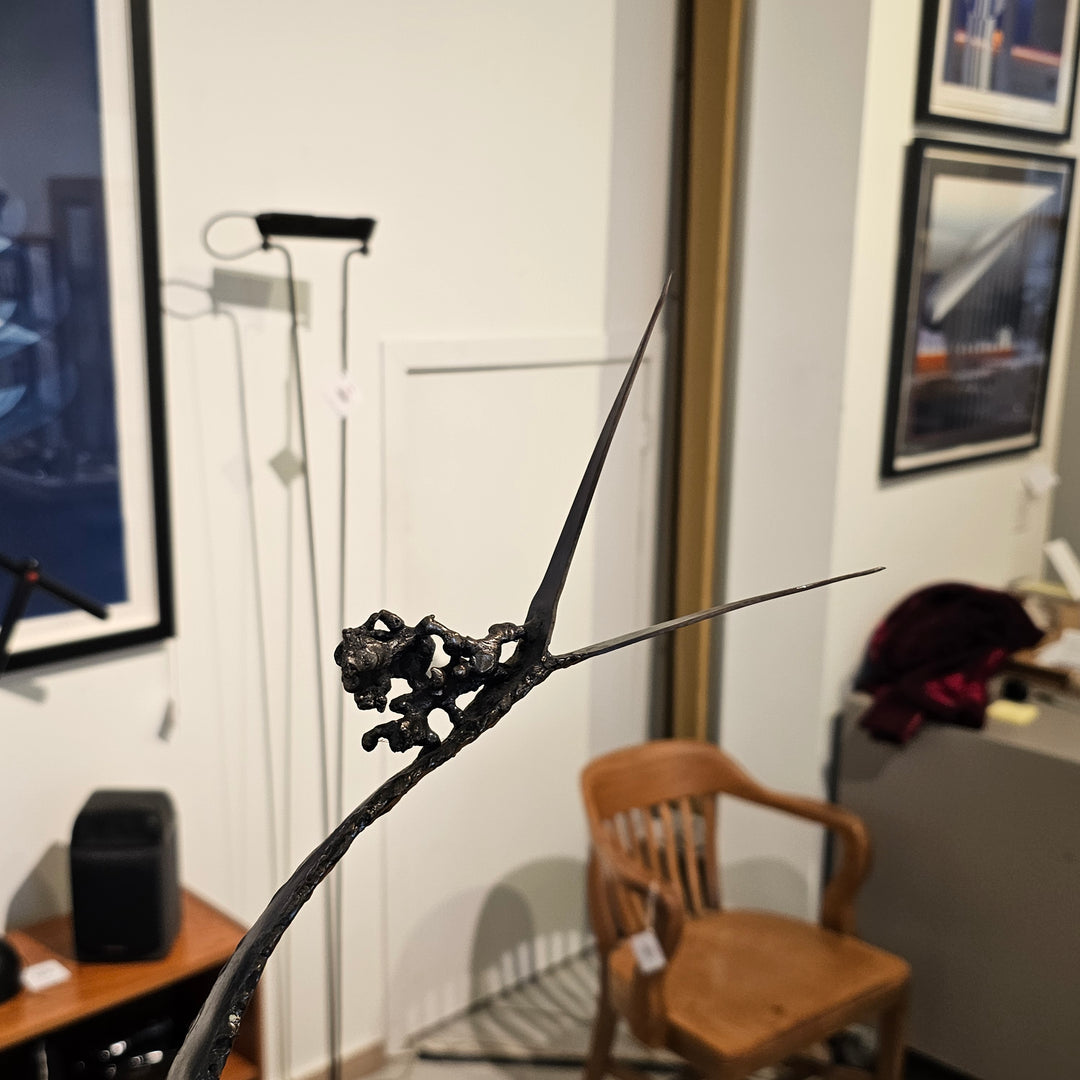 Brutalist Metal Crane Sculpture