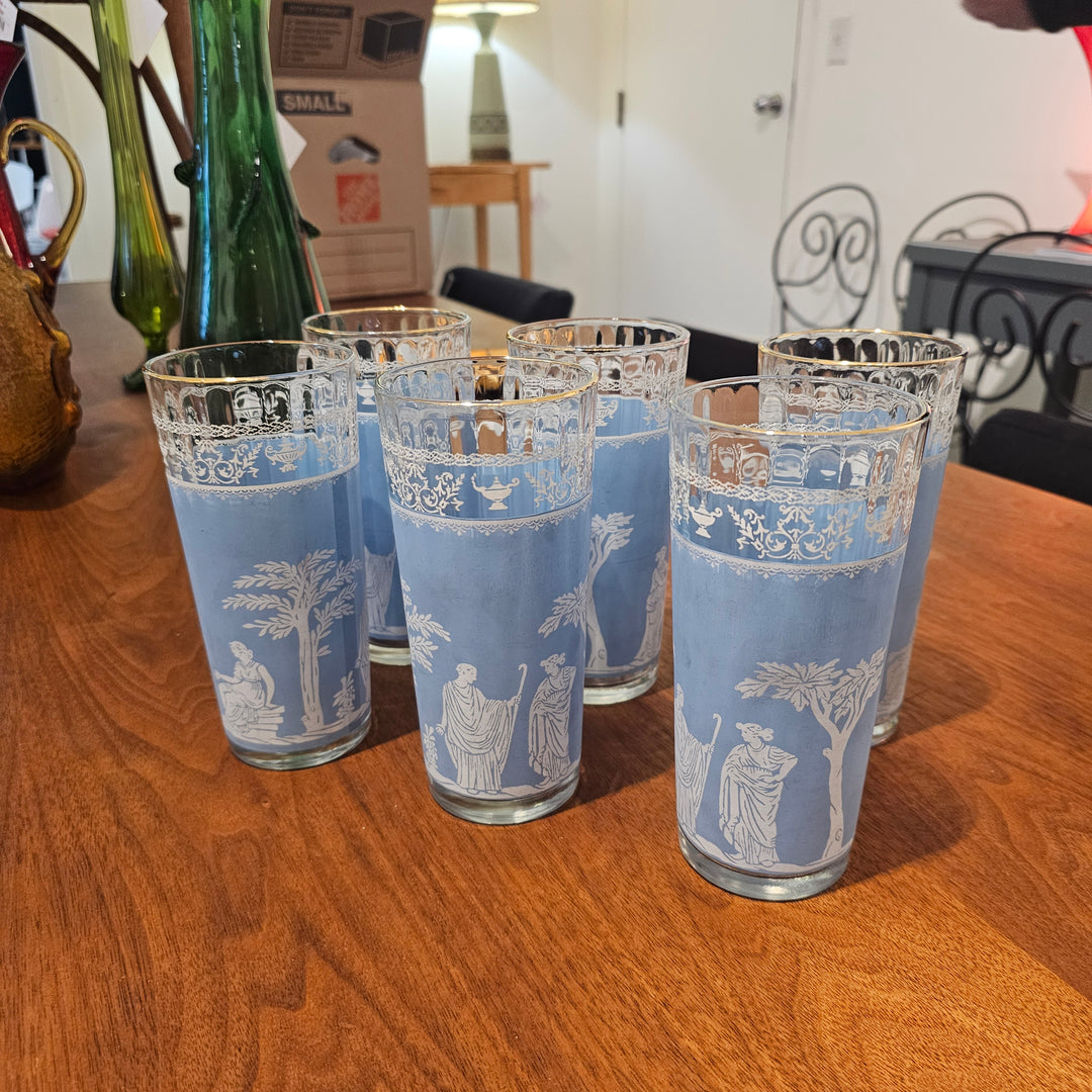 (6) Greek Blue Jeanette Jasper Ware Glasses