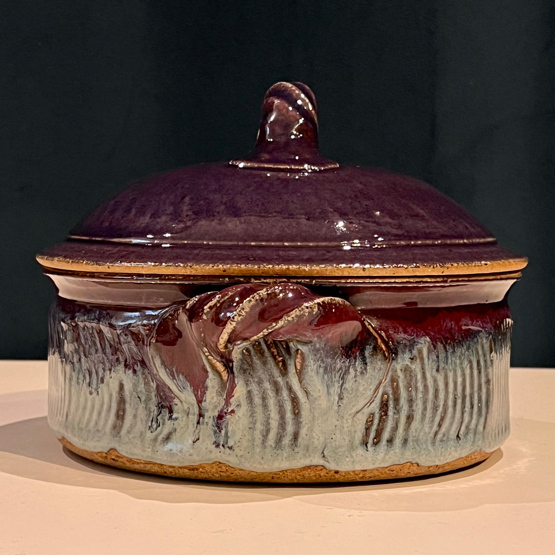 Purple/Turquoise 9.5” Studio Pottery Ceramic Lidded Pot