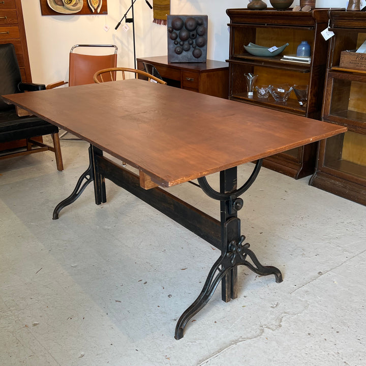 Large Antique Drafting Table w/Cast Iron Base