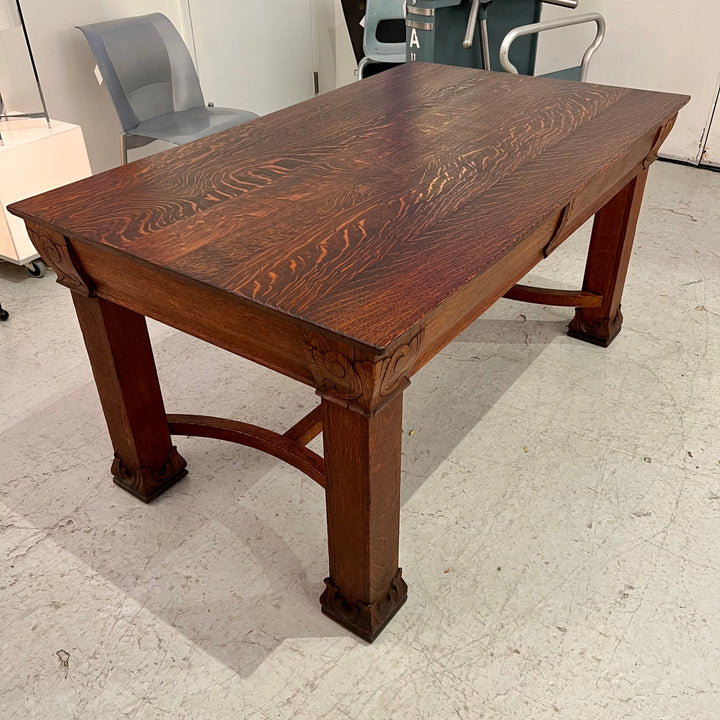 Refinished Antique Oak Trestle Table w/Drawers