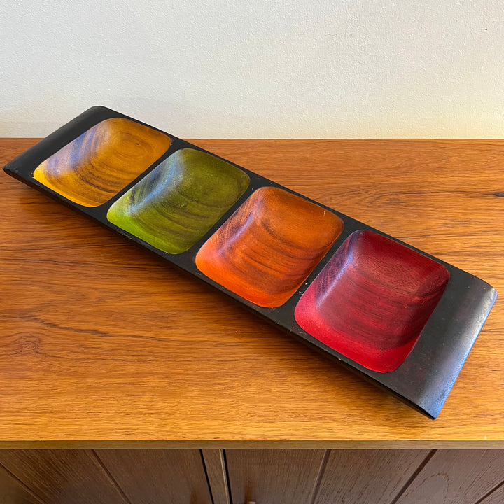Multicolored Carved Wood Condiment Tray