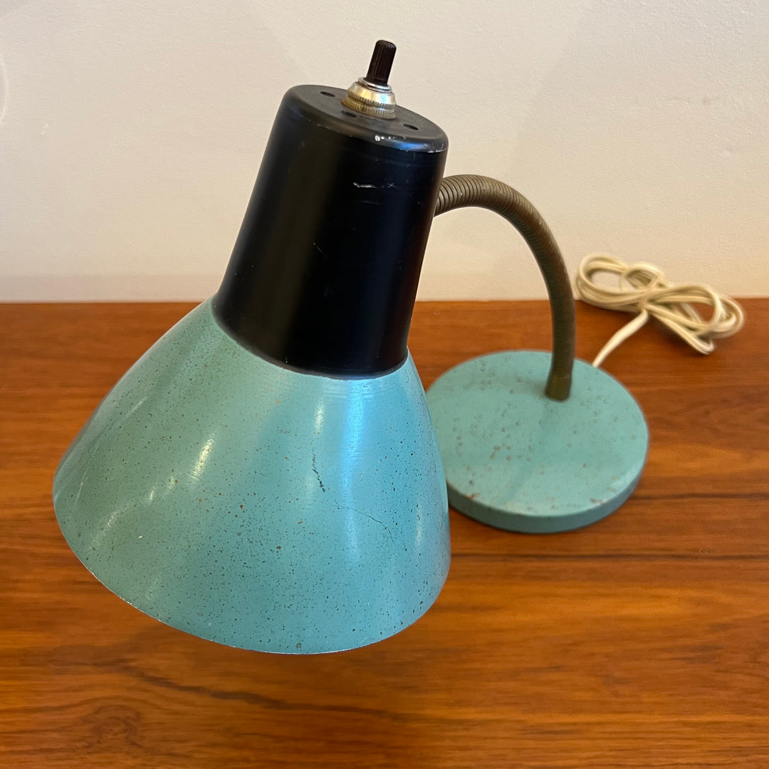 1960s Aqua/Brass Gooseneck Desk Lamp