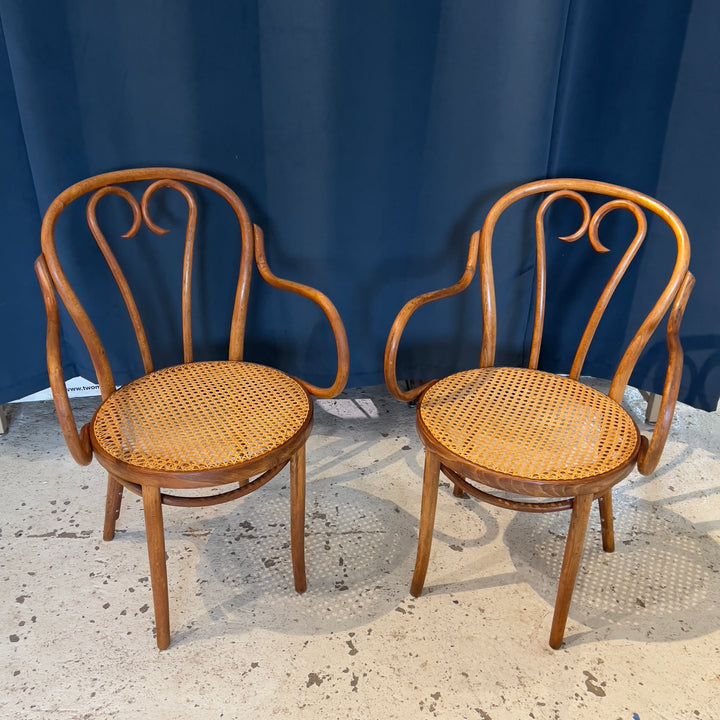 1930s-era Romanian Thonet Bentwood Armchair w/Caned Seat