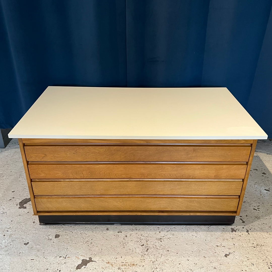 1980s Rolling Wood Flat File w/Laminate Top