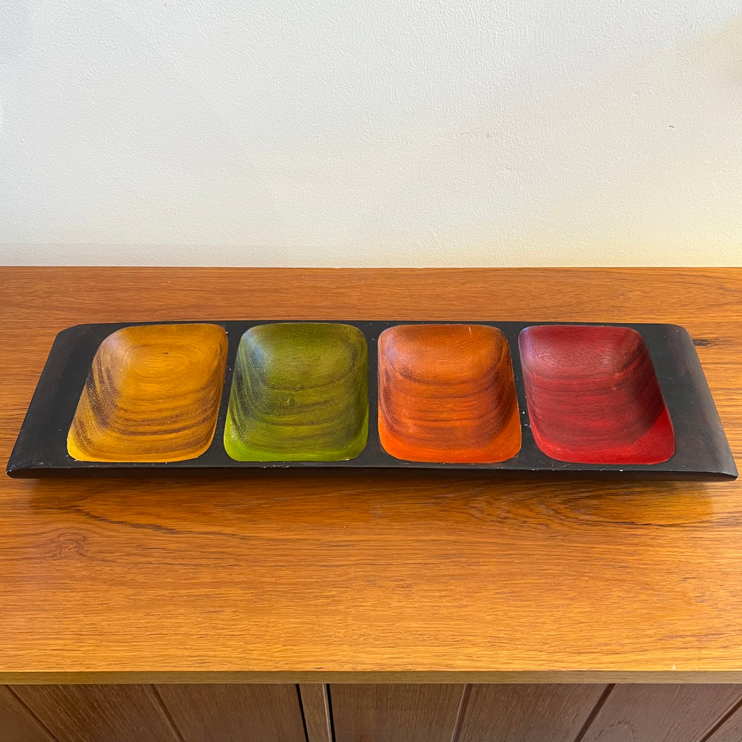 Multicolored Carved Wood Condiment Tray