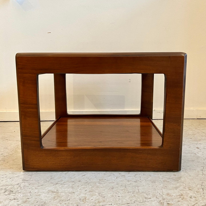 Small Walnut End Table w/Smoked Glass Top