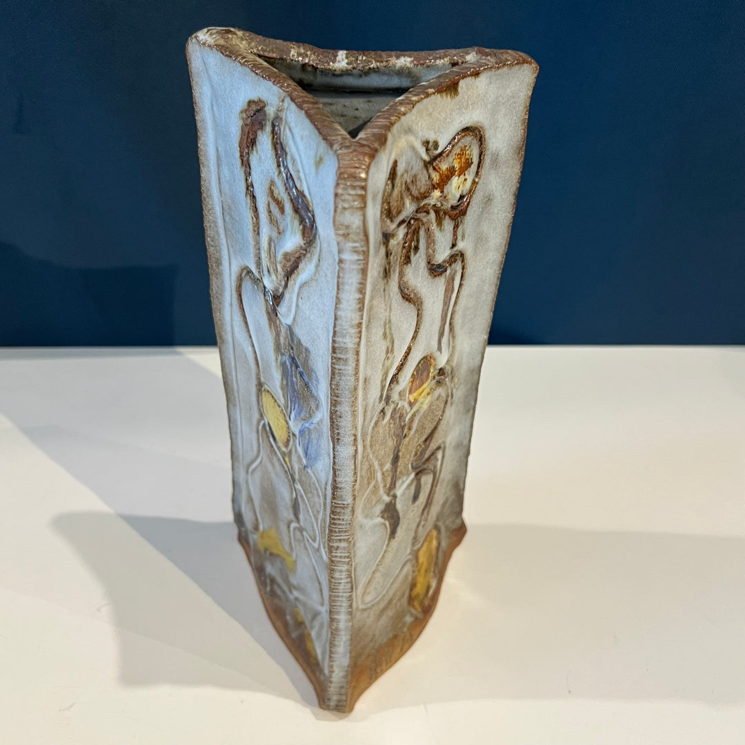 Triangular Studio Pottery Ceramic Vase, Signed “RDP”
