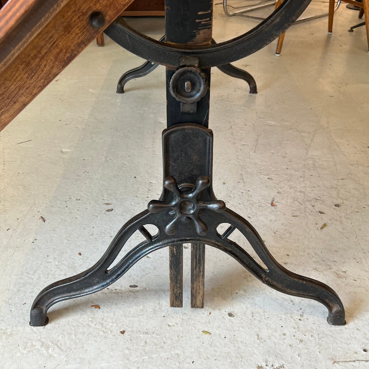 Large Antique Drafting Table w/Cast Iron Base