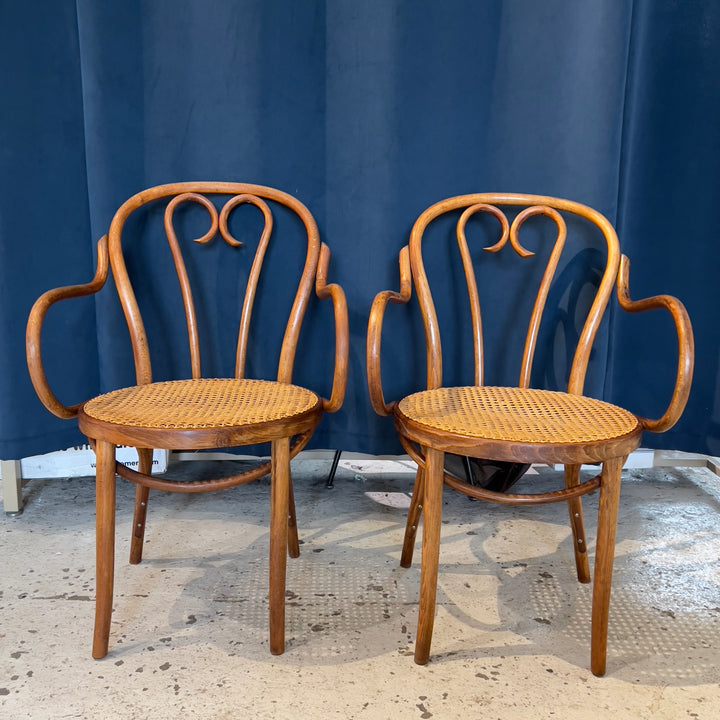 1930s-era Romanian Thonet Bentwood Armchair w/Caned Seat