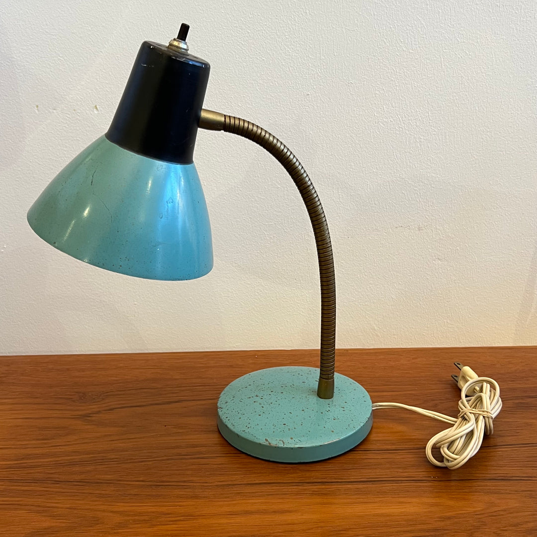 1960s Aqua/Brass Gooseneck Desk Lamp