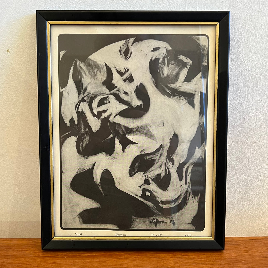 Framed B&W Drawing Reproduction “Wolf”