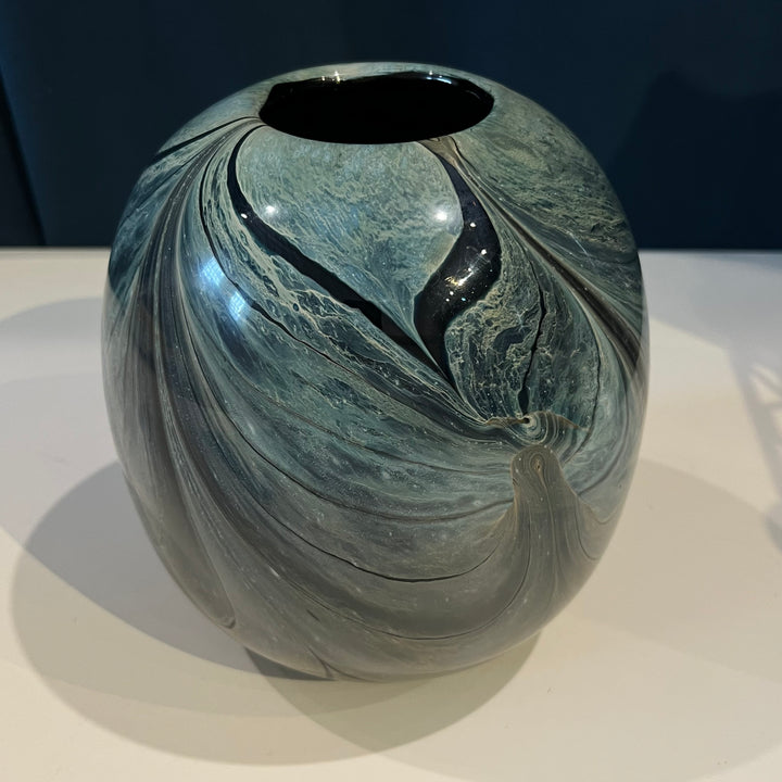 Hand-blown Glass Vase w/Bluish Swirled Pattern