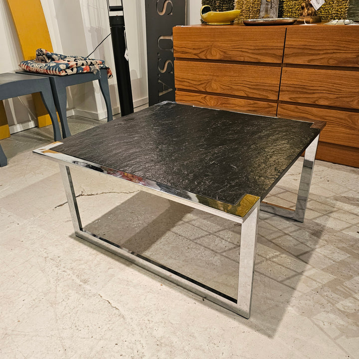 Contemporary Chrome & Slate Top Coffee Table