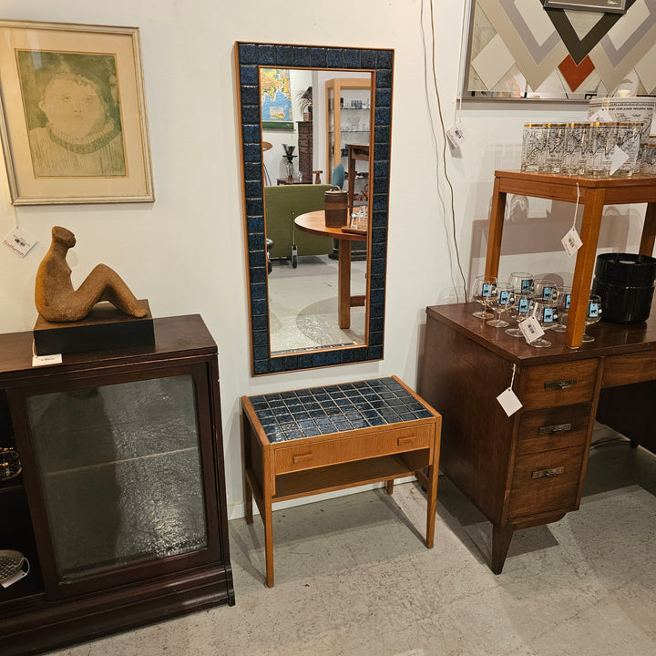 Scandinavian Oak and Tile Bench w/ Matching Mirror