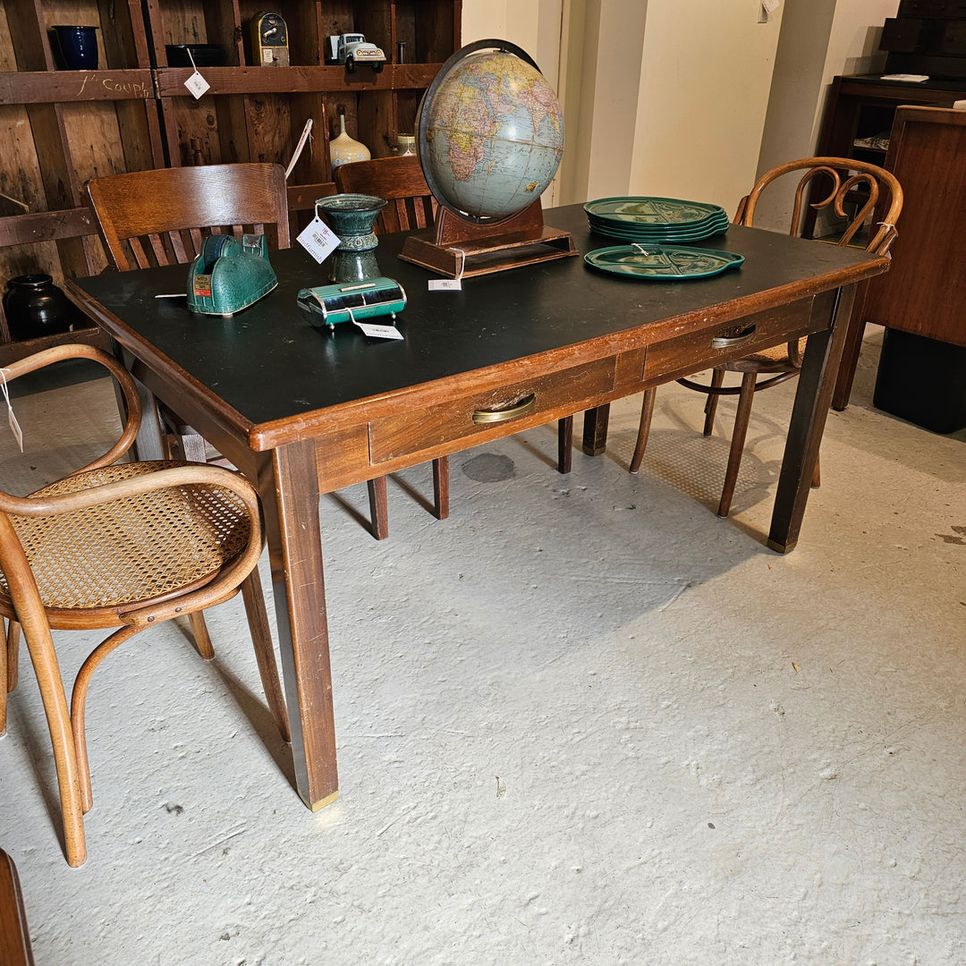 Oak Library Table w/ Laminate Top & Drawers