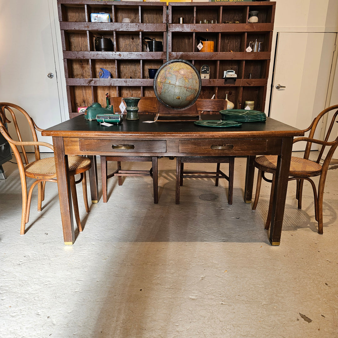 Oak Library Table w/ Laminate Top & Drawers