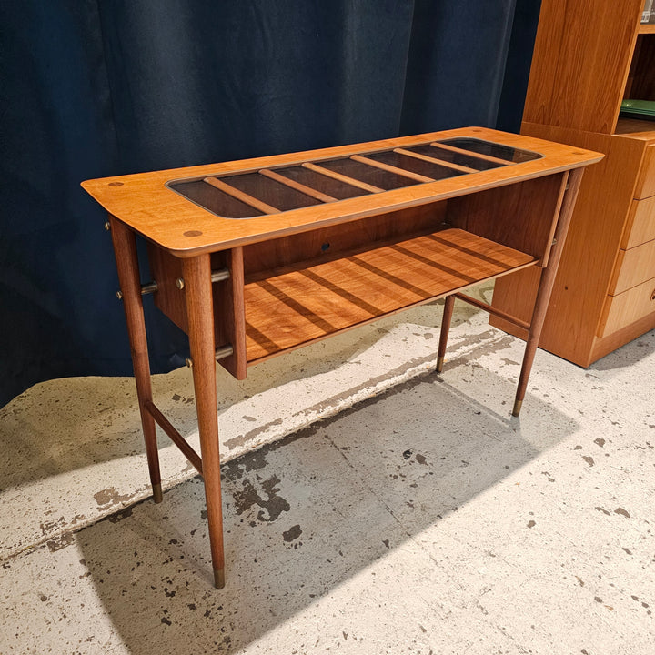 MCM Glass Top Display Console Table