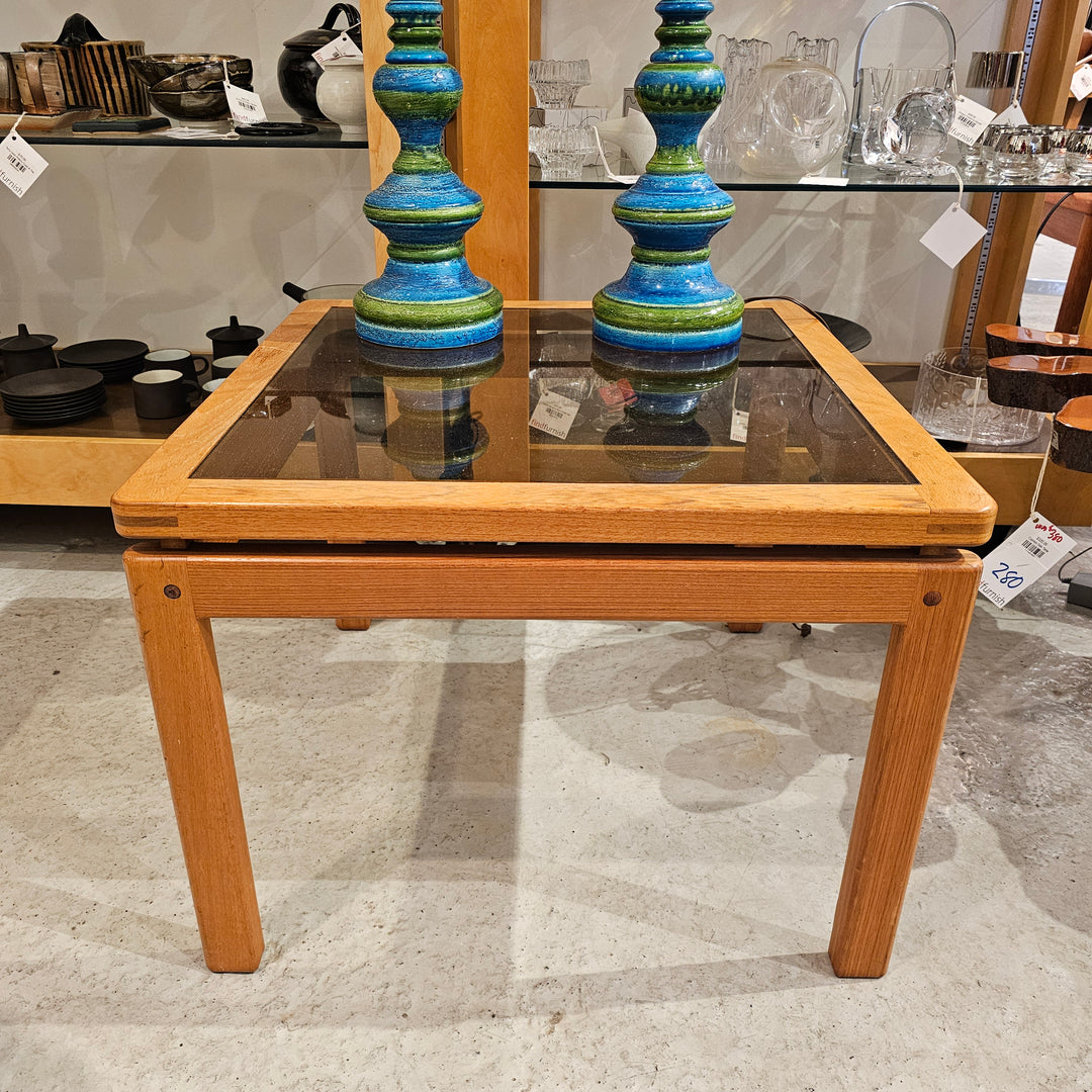 Teak Floating Glass Top Side Table