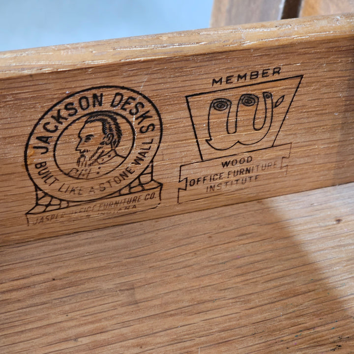 Oak Library Table w/ Laminate Top & Drawers